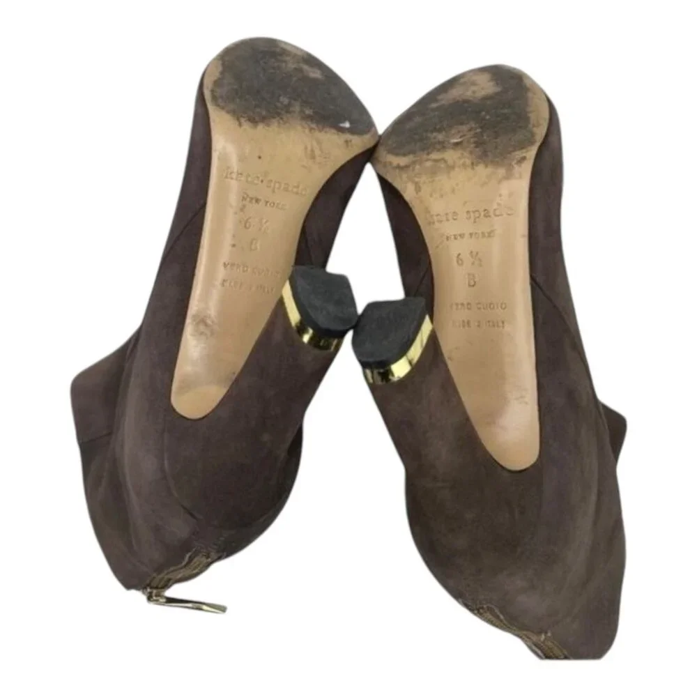 Kate Spade New York Womens Akane Suede Ankle Boots Size 6.5B Brown W/ Gold Heel - Picture 10 of 10